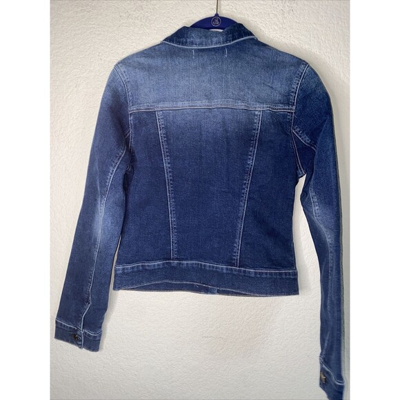 new Mavi crop Jean jacket denim distressed grunge moto biker  S Stretchy y2k 90s - Picture 6 of 8